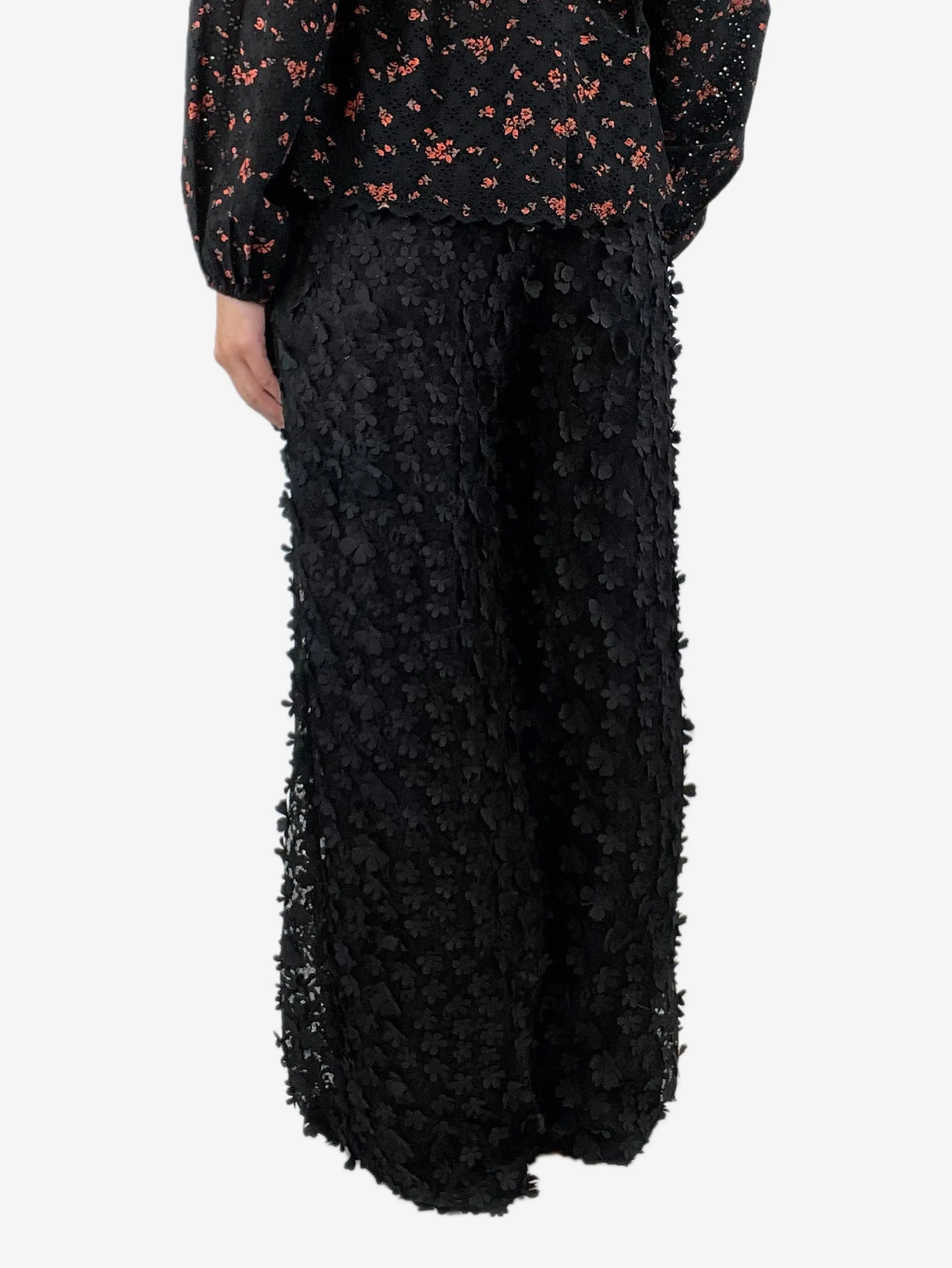 Black floral applique trousers - size UK 12