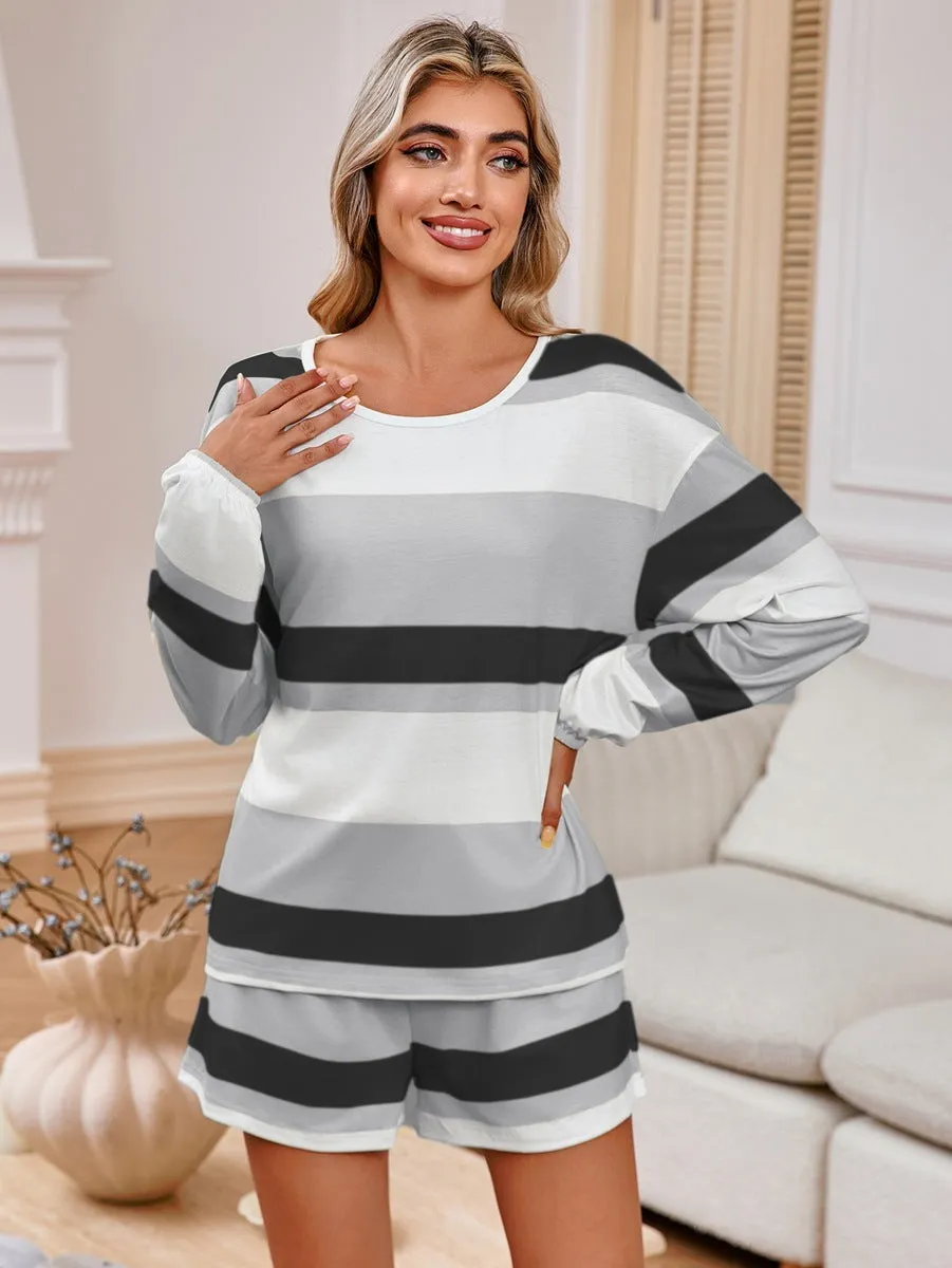 Catherine  Langrmliges gestreiftes Oberteil mit Shorts fr Damen