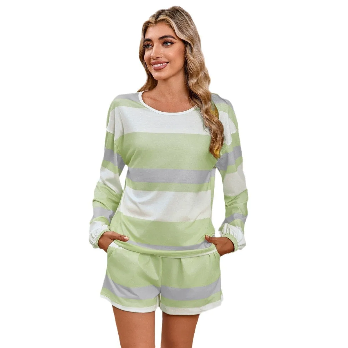 Catherine  Langrmliges gestreiftes Oberteil mit Shorts fr Damen
