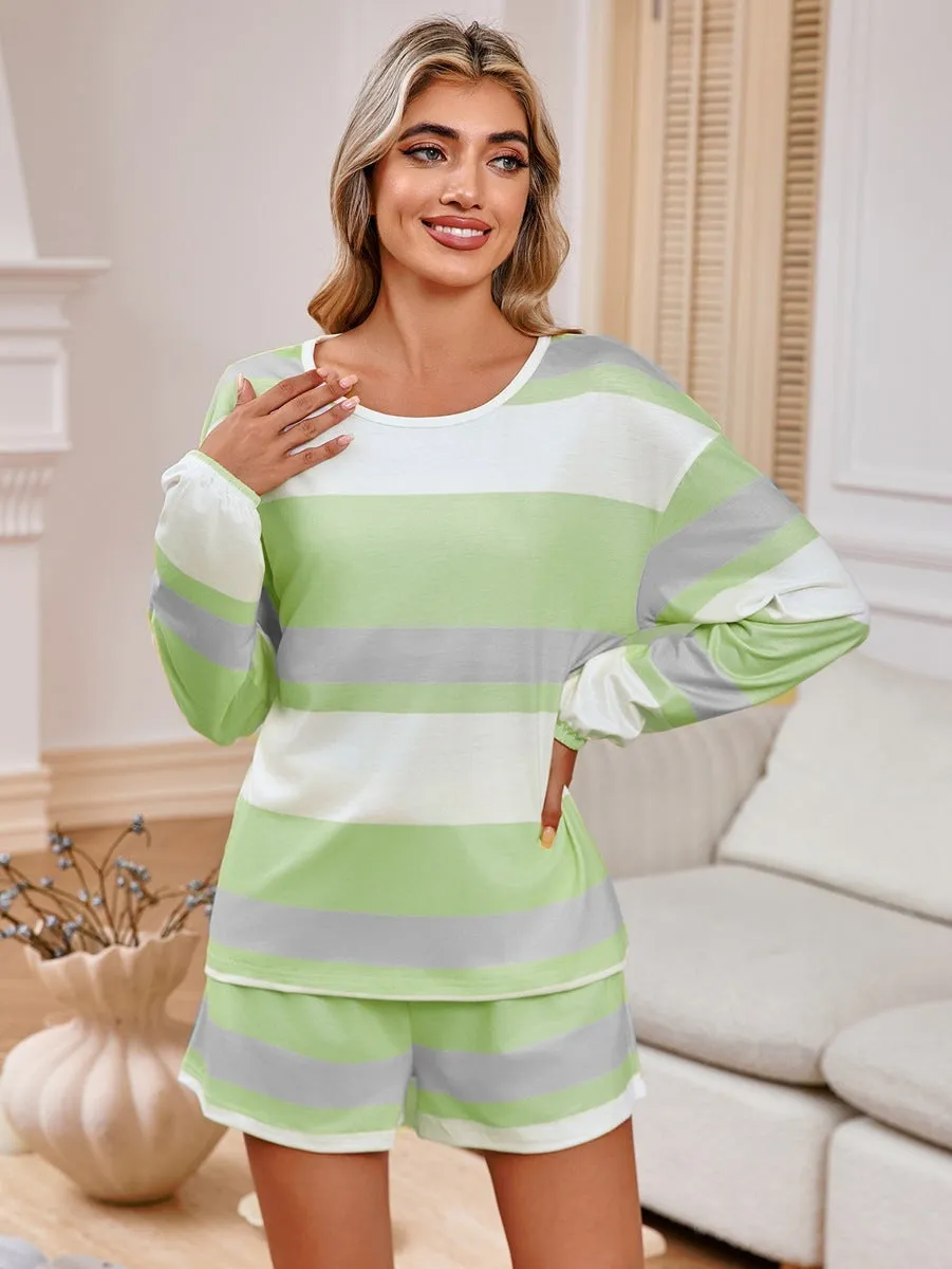 Catherine  Langrmliges gestreiftes Oberteil mit Shorts fr Damen