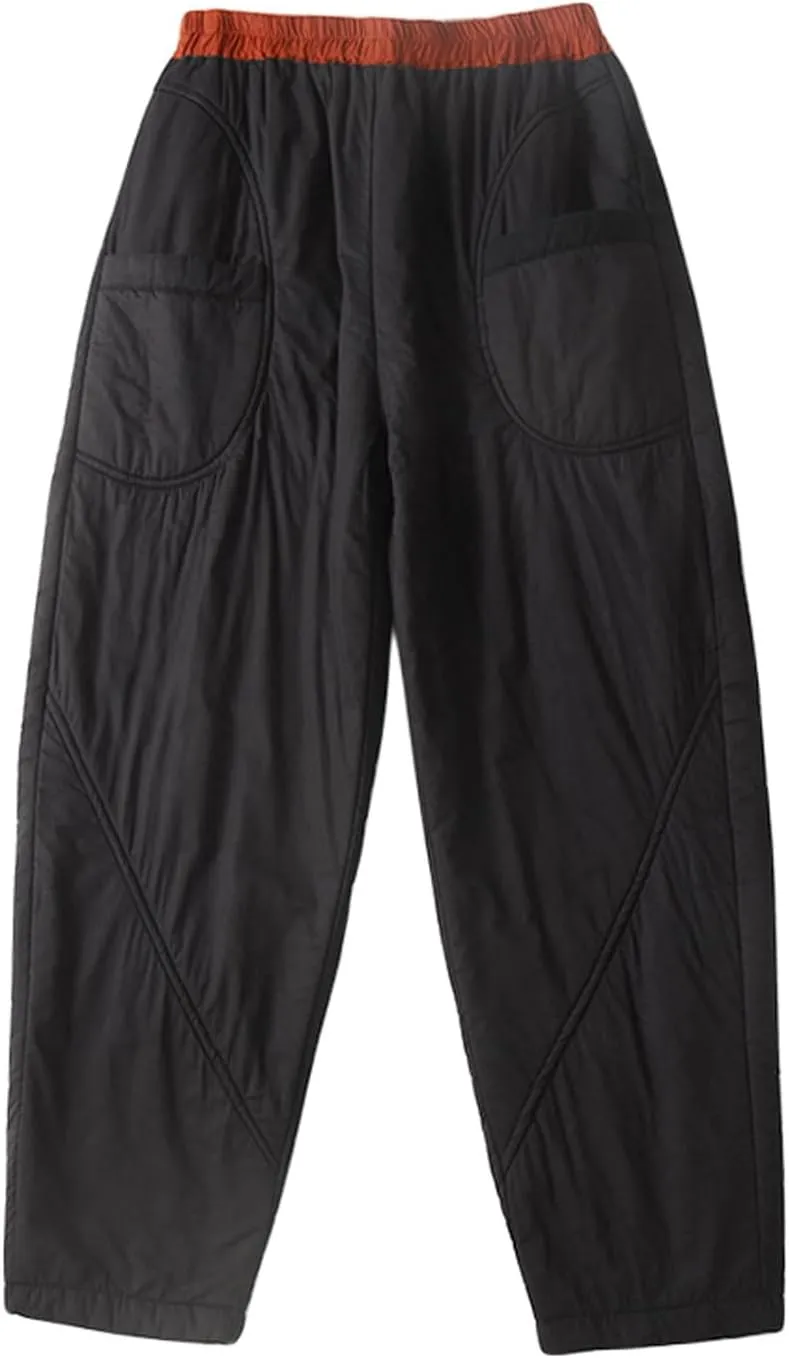 GGUHHU Womens Winter Padded Harem Pants Color Block Elastic Waist Loose Fit Warm Trousers Slacks