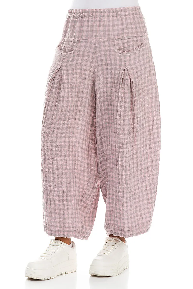 Loose Pink Check Linen Trousers