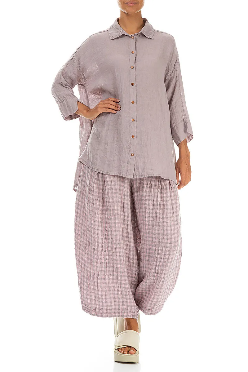 Loose Pink Check Linen Trousers