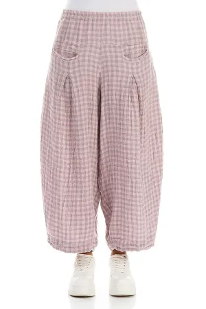 Loose Pink Check Linen Trousers