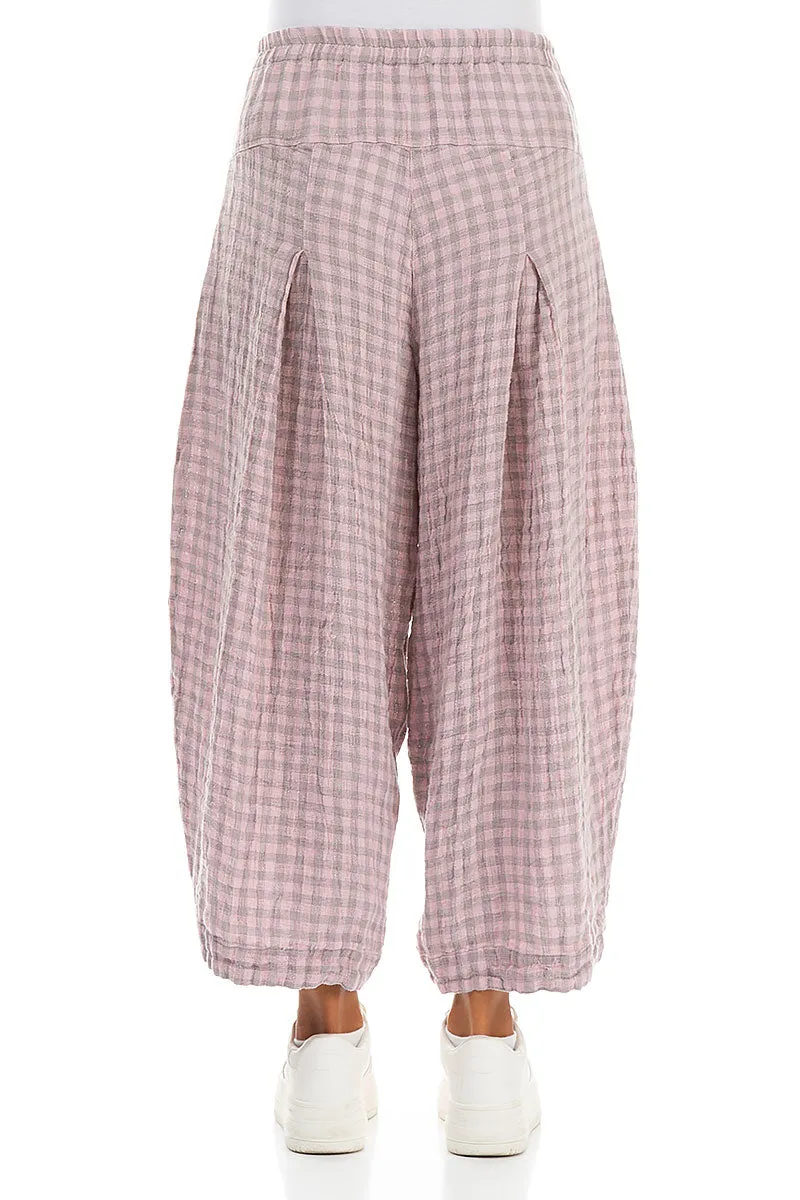 Loose Pink Check Linen Trousers