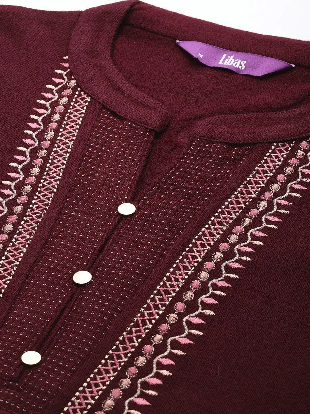 Maroon Yoke Design Wool Blend Straight Suit With Dupatta