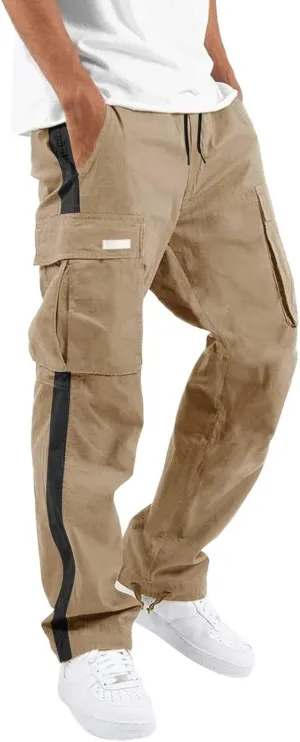 Mens Workout Cargo Sweatpants Printed Overalls Casual Pocket Sport Work Casual Trouser Pants Big and Tall Sweatpants