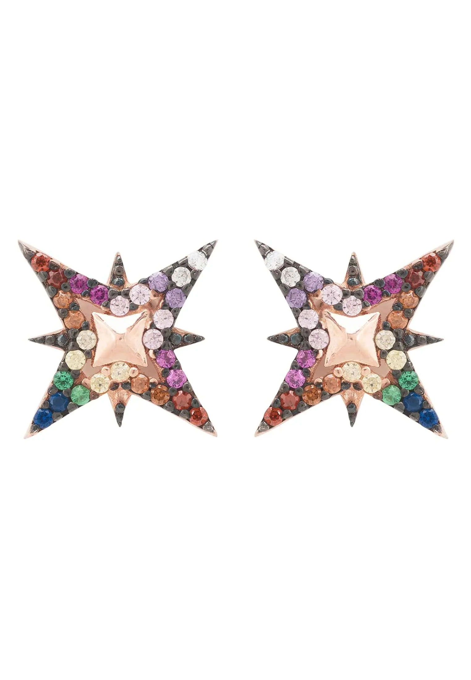 North Star Rainbow Stud Earrings Rosegold | Latelita