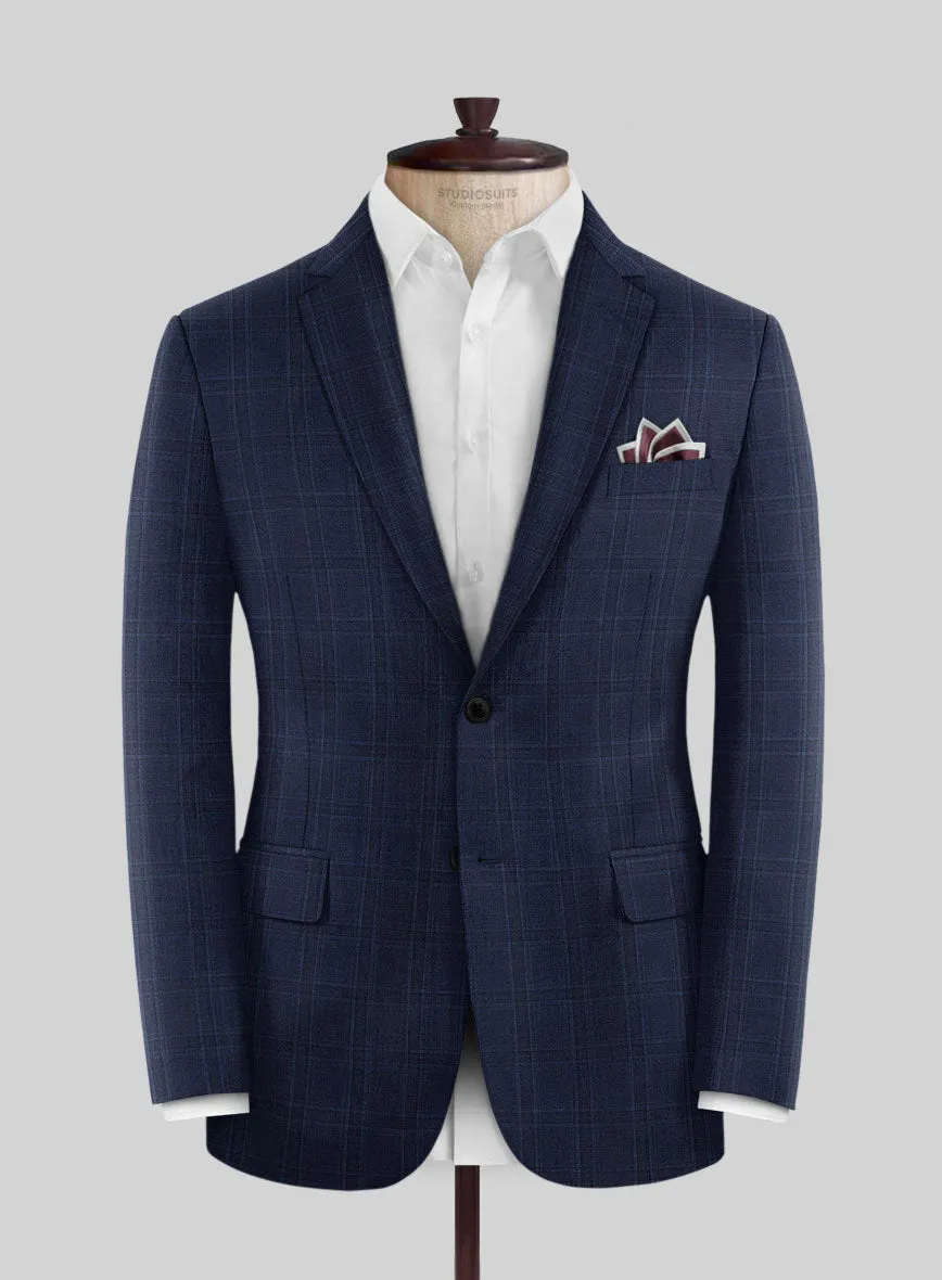 Reda Dark Navy Checks Wool Suit