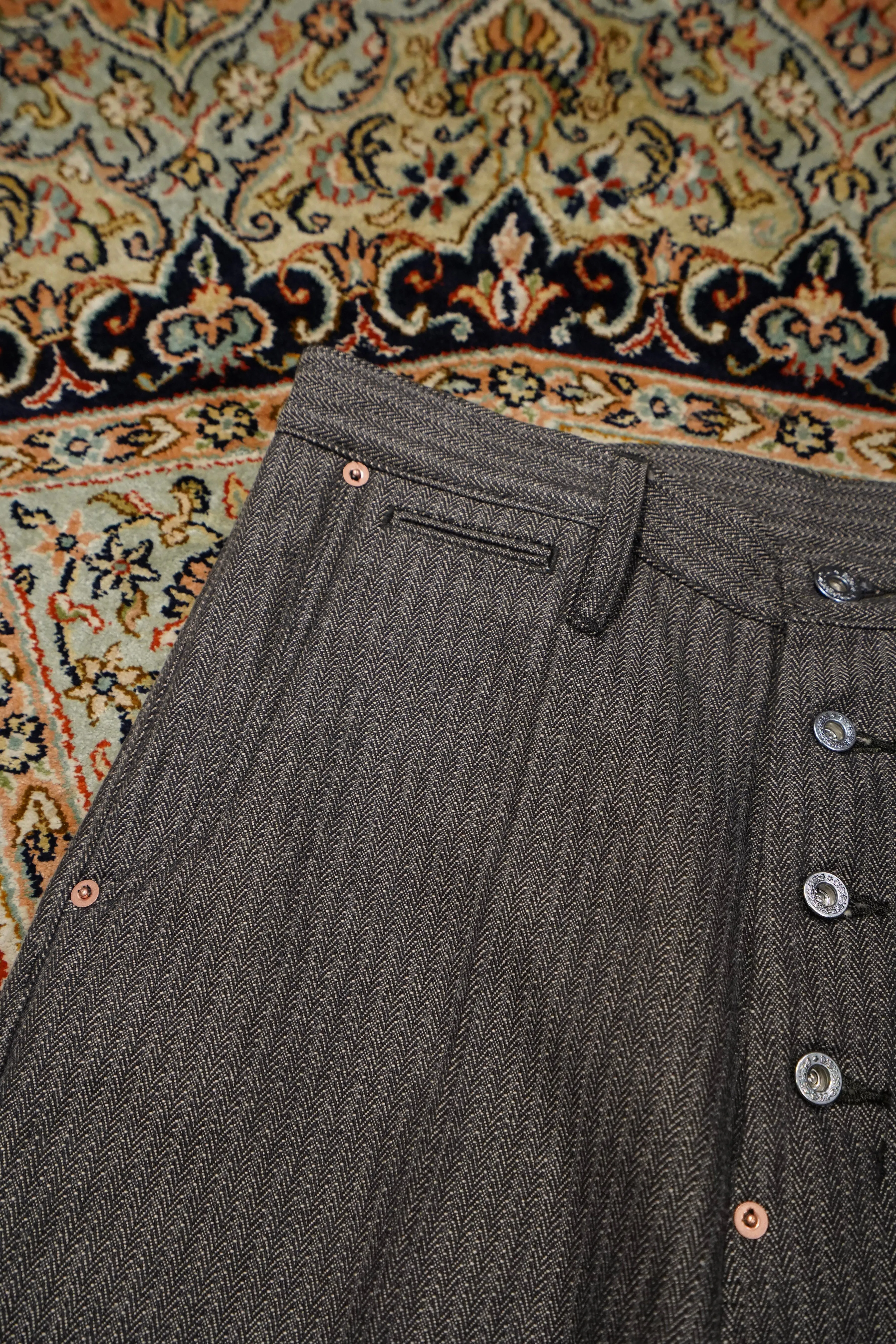 SUGARHILL HERRINGBONE WIDE TROUSERS (GRAY HERRINGBONE)